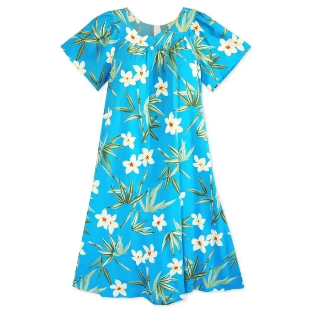 Pipiwai Blue Hawaiian Rayon Tea Muumuu Dress M / Blue Pipiwai Blue Hawaiian Rayon Tea Muumuu Dress M / Blue