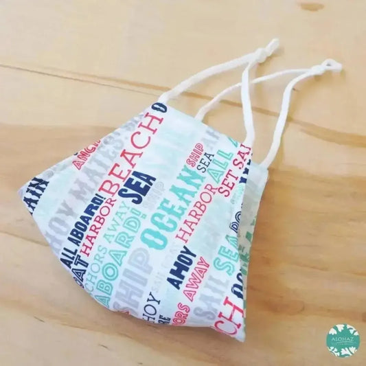 Pocket face mask + adjustable loops ~ white beach days