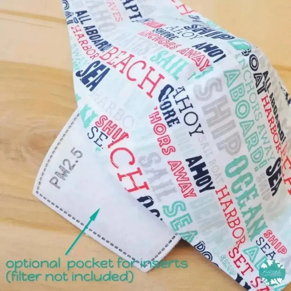 Pocket face mask + adjustable loops ~ white beach days