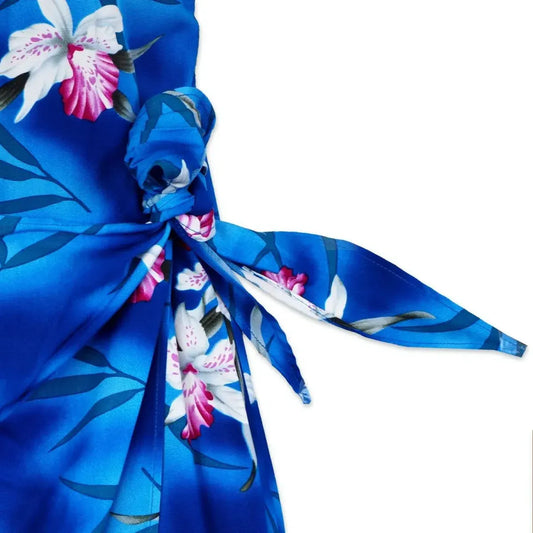 Poipu blue hawaiian honi sarong dress - alohaz