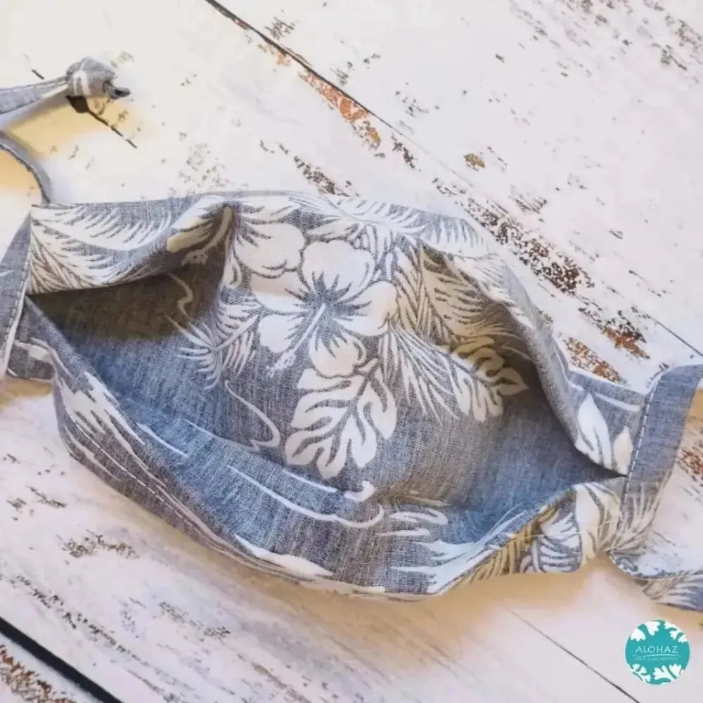 Tie back face mask + filter pocket ~ navy old hawaii