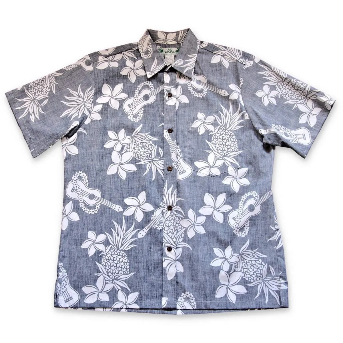 Ukulele fun blue reverse print hawaiian cotton shirt