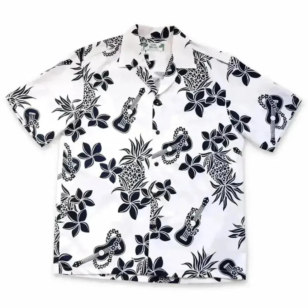 Ukulele fun white hawaiian cotton shirt - alohaz
