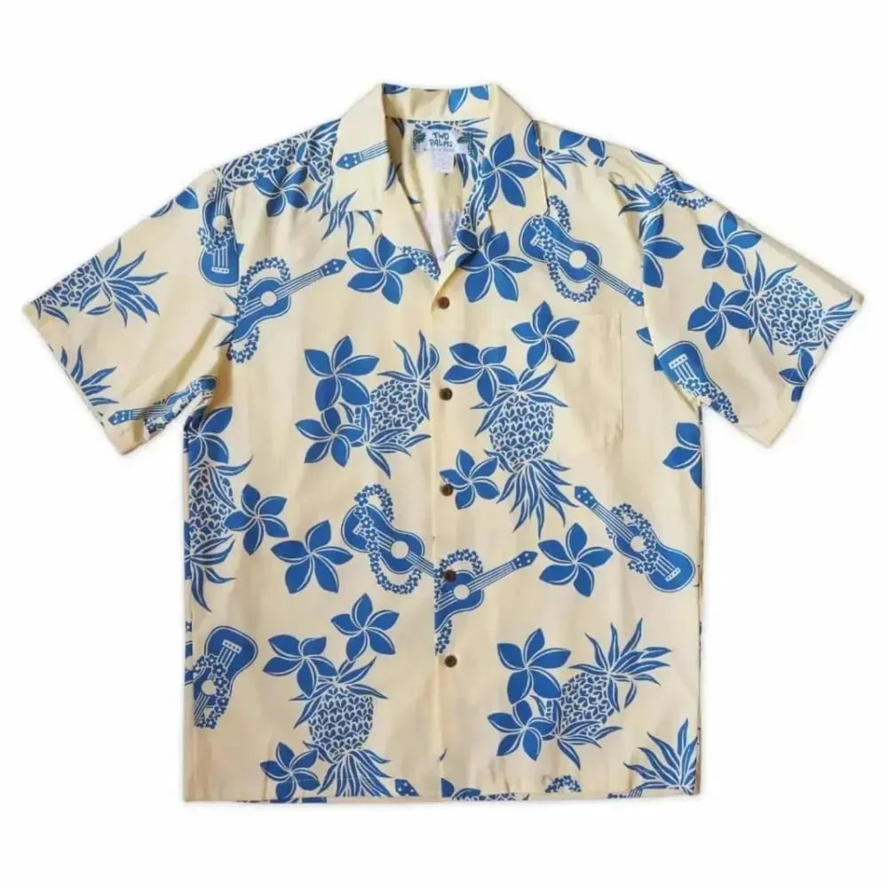 Ukulele fun yellow hawaiian cotton shirt - alohaz