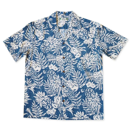 Ukulele serenade blue hawaiian rayon shirt - alohaz
