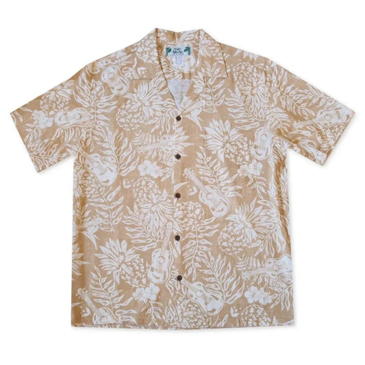 Ukulele serenade tan hawaiian rayon shirt - alohaz