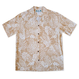 Ukulele serenade tan hawaiian rayon shirt