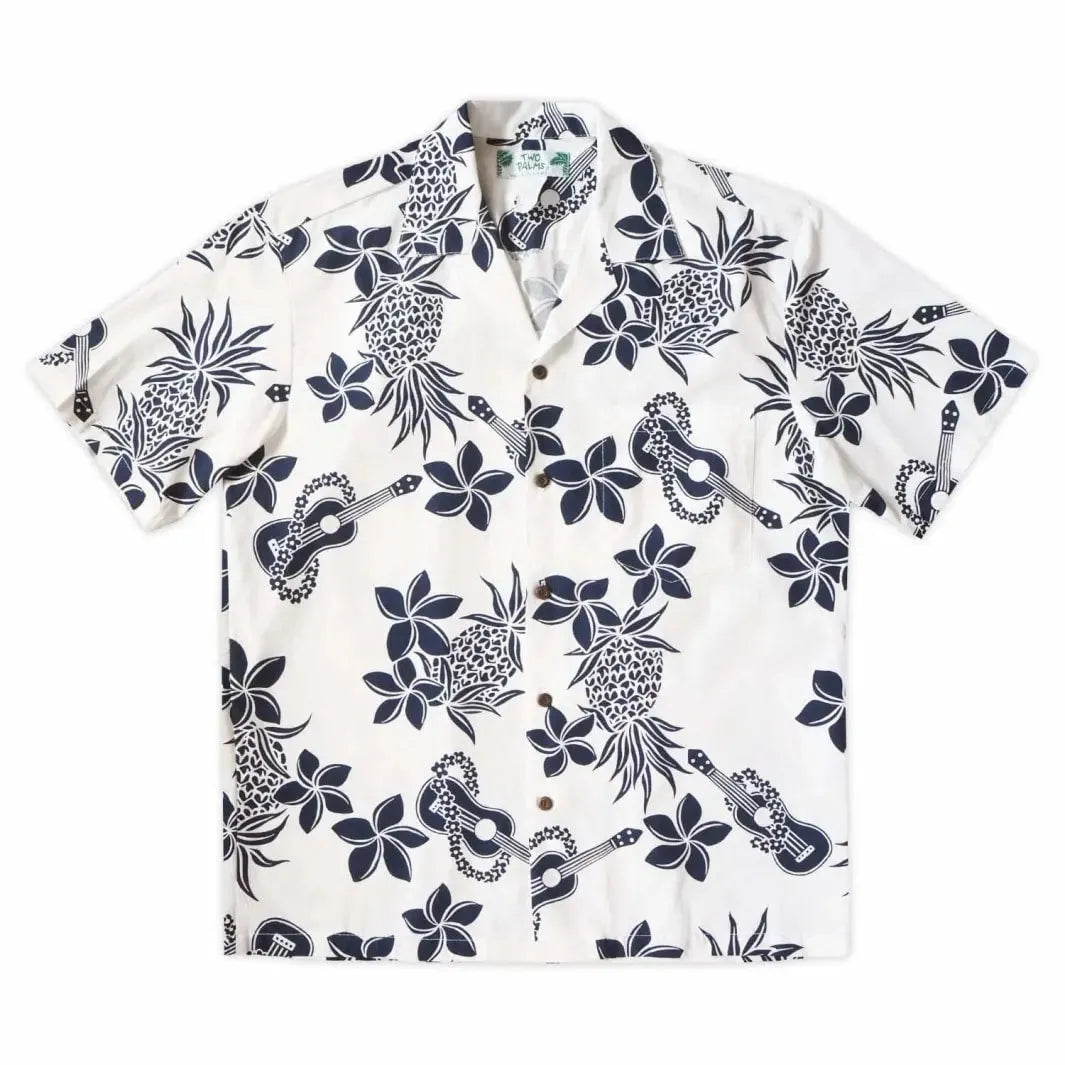 Ukulele white hawaiian cotton shirt