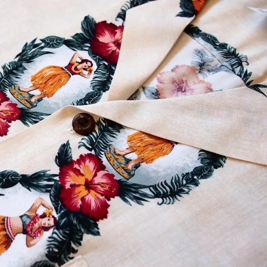 Vintage hula girl cream hawaiian rayon shirt - alohaz