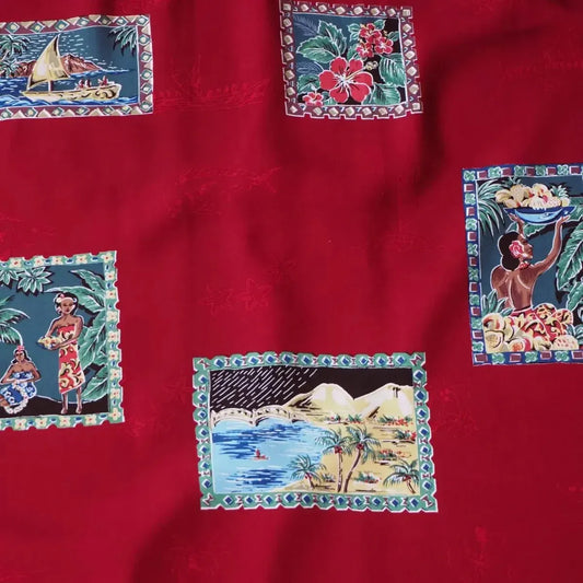 Vintage portraits red hawaiian rayon shirt - alohaz