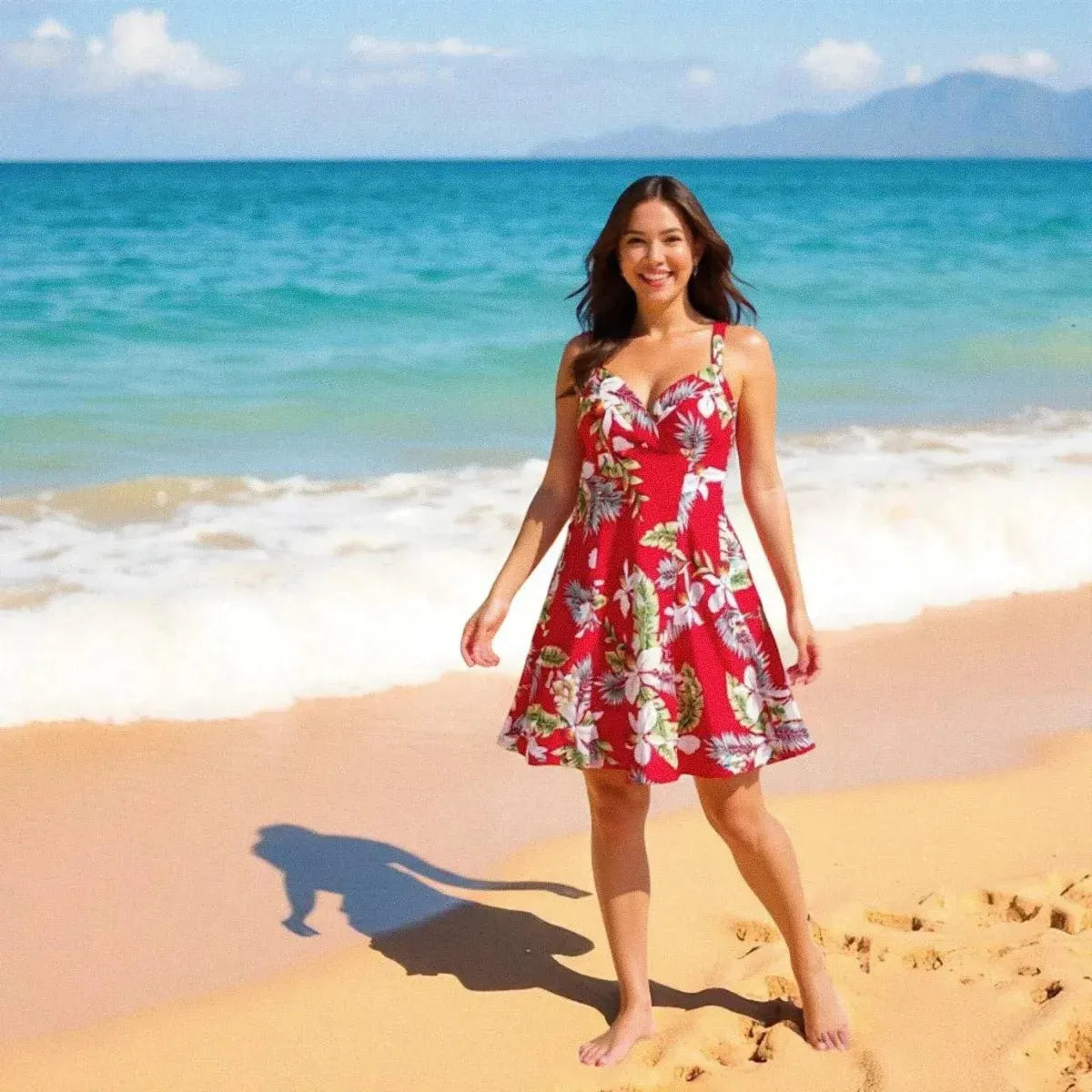 volcanic red hawaiian napali halter dress - Alohaz volcanic red hawaiian napali halter dress - Alohaz