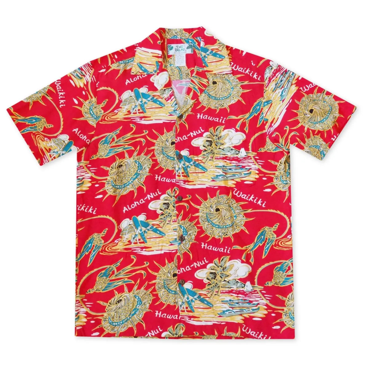 Waikiki wanderer red hawaiian rayon shirt