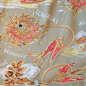 Waikiki wanderer tan hawaiian rayon shirt