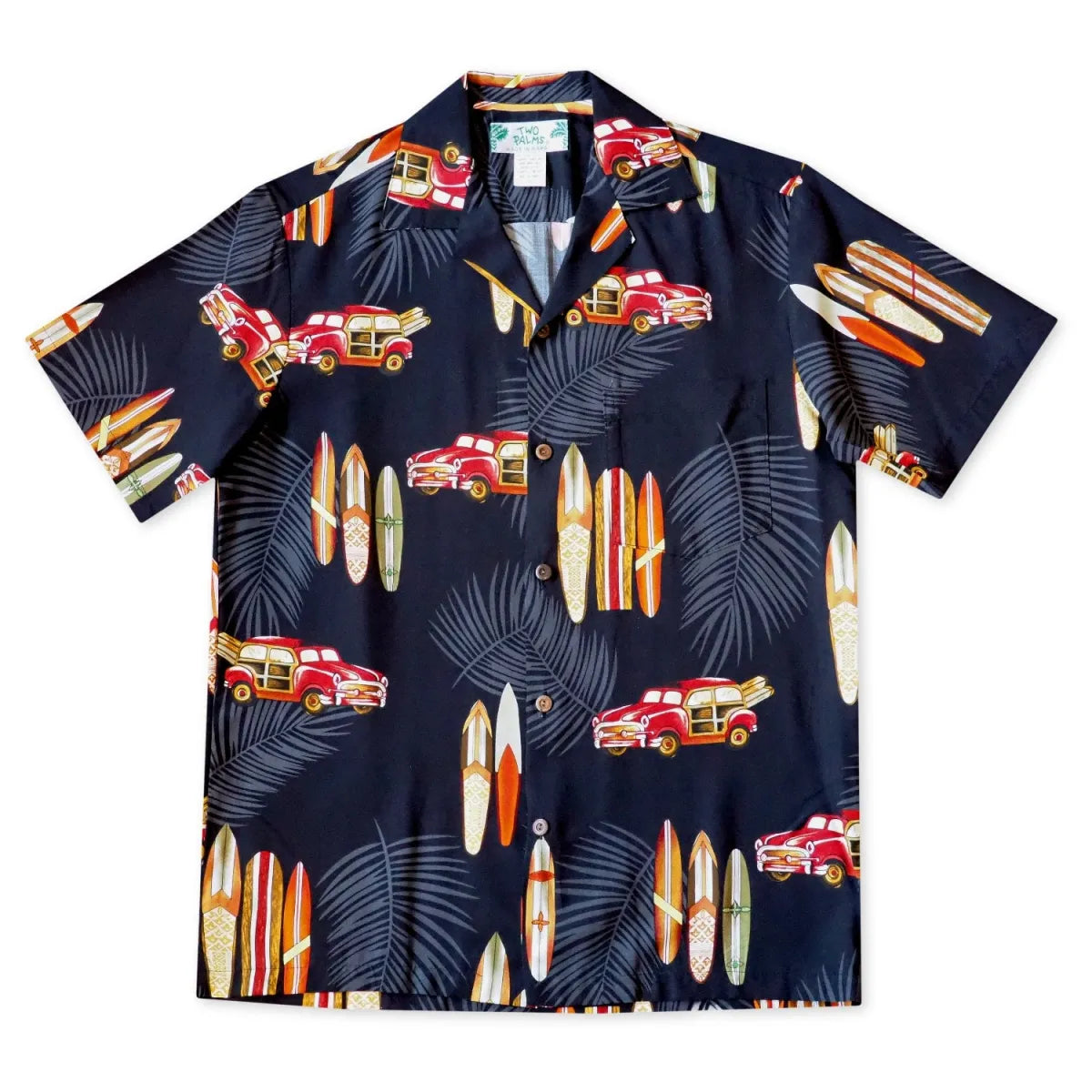 Woody cruiser black hawaiian aloha rayon shirt