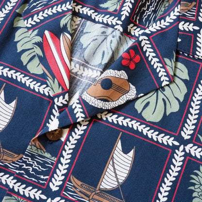 50th state navy hawaiian cotton shirt - alohaz