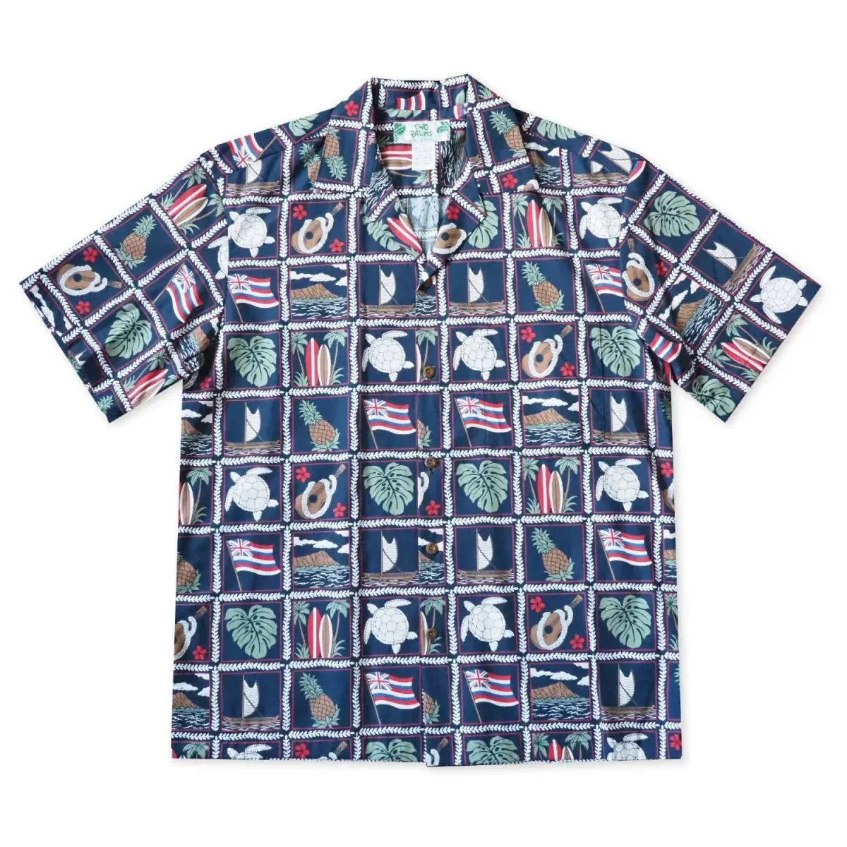 50th state navy hawaiian cotton shirt - alohaz