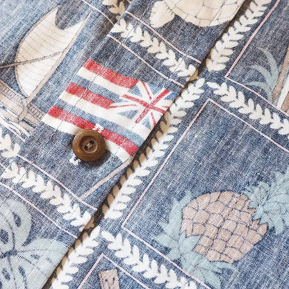 50th state navy reverse print hawaiian cotton shirt - alohaz