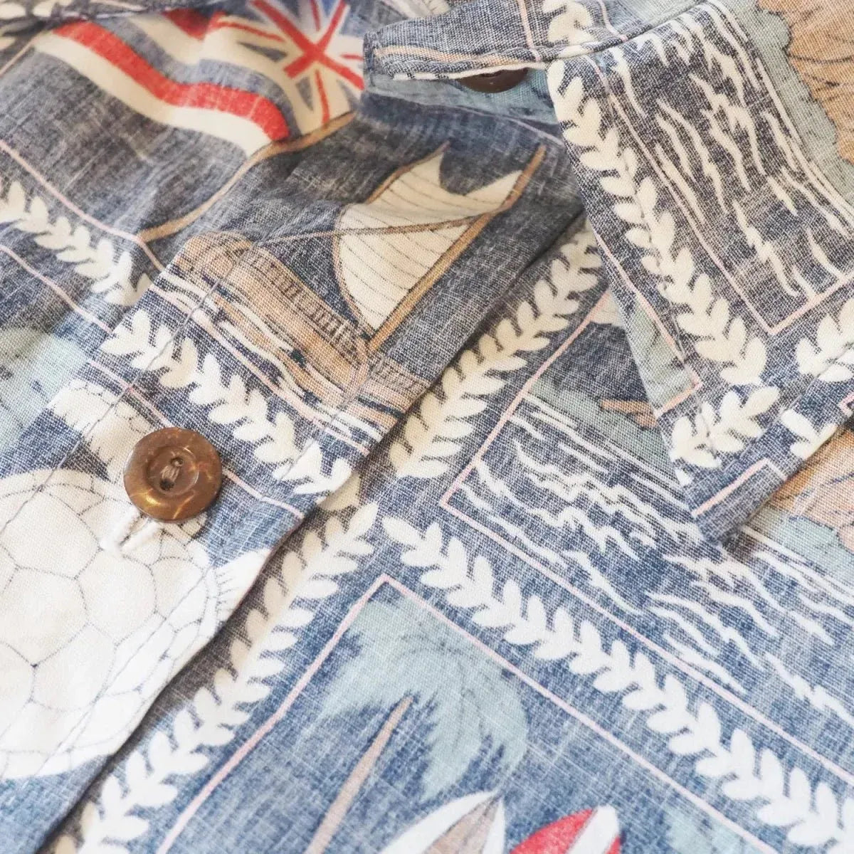 50th state navy reverse print hawaiian cotton shirt - alohaz