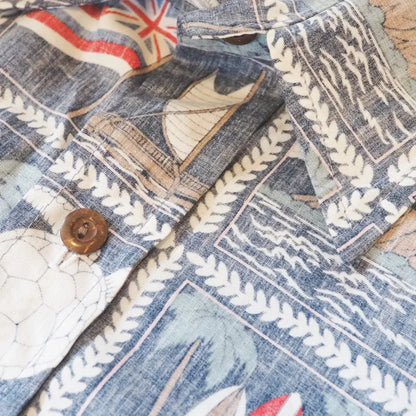 50th state navy reverse print hawaiian cotton shirt - alohaz