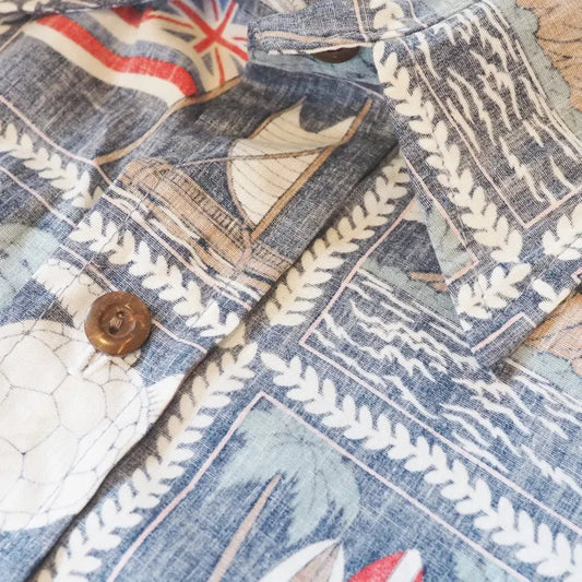 50th state navy reverse print hawaiian cotton shirt - alohaz