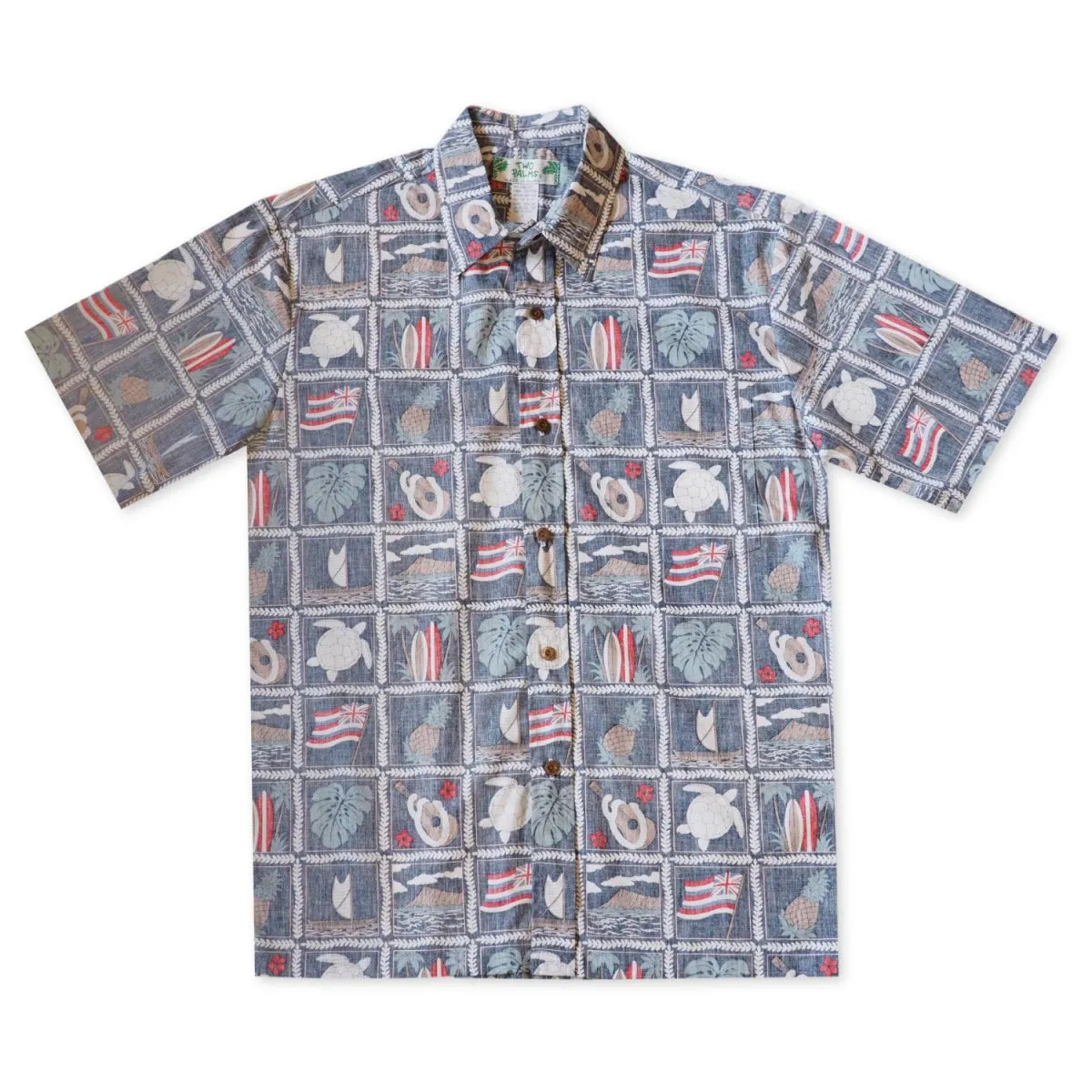 50th state navy reverse print hawaiian cotton shirt