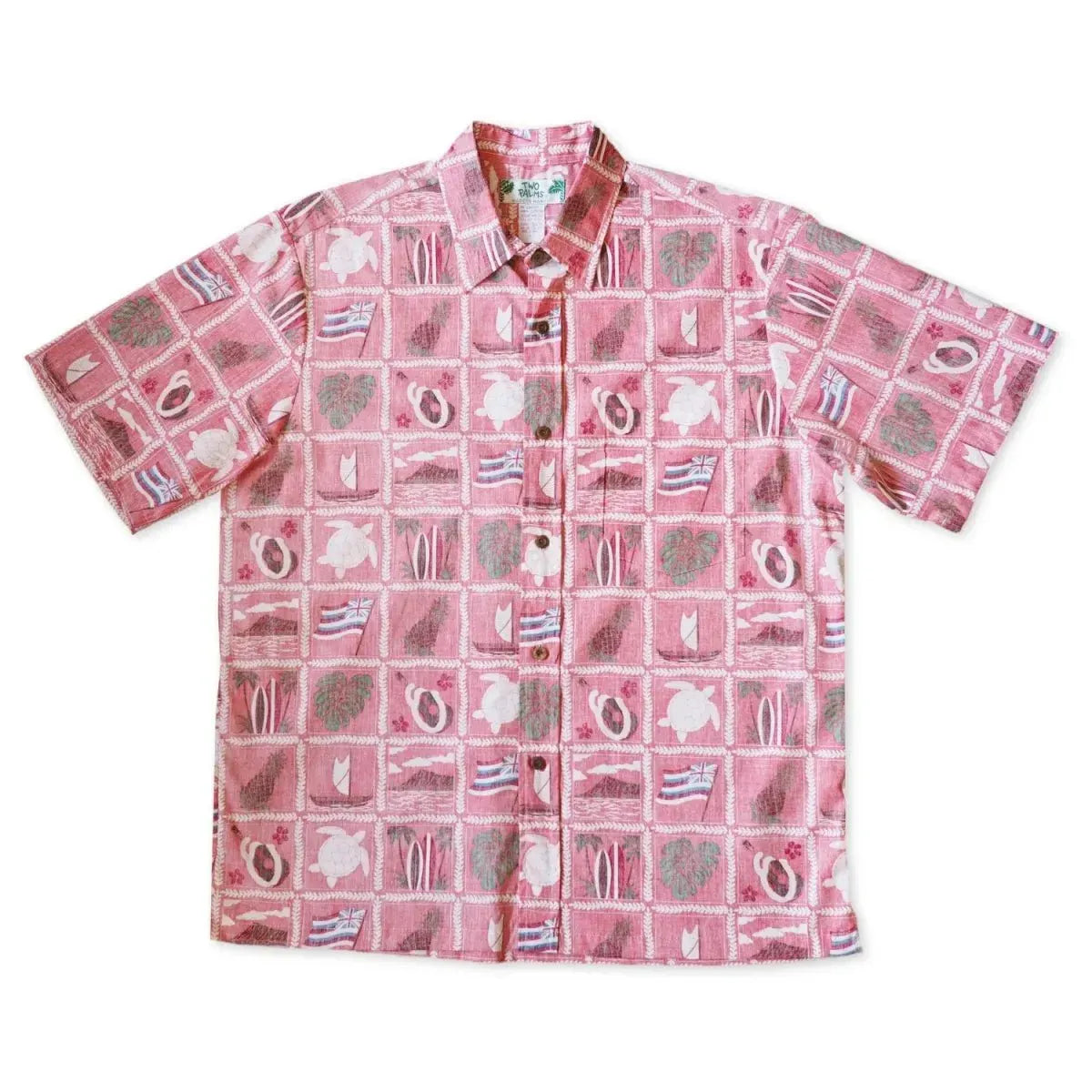 50th state pink reverse print hawaiian cotton shirt - alohaz