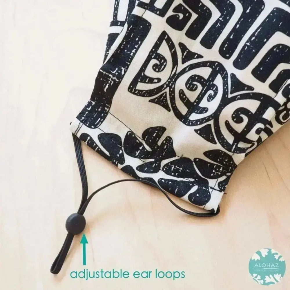 Antimicrobial 3d face mask + adjustable loops ~ black pictographs