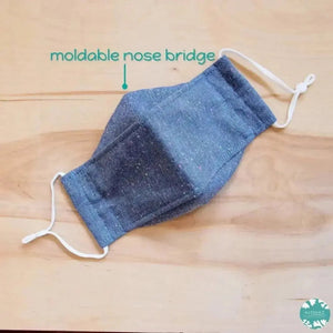 Antimicrobial 3d face mask + adjustable loops ~ blue chambray