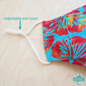 Antimicrobial 3d face mask + adjustable loops ~ blue hibiscus party