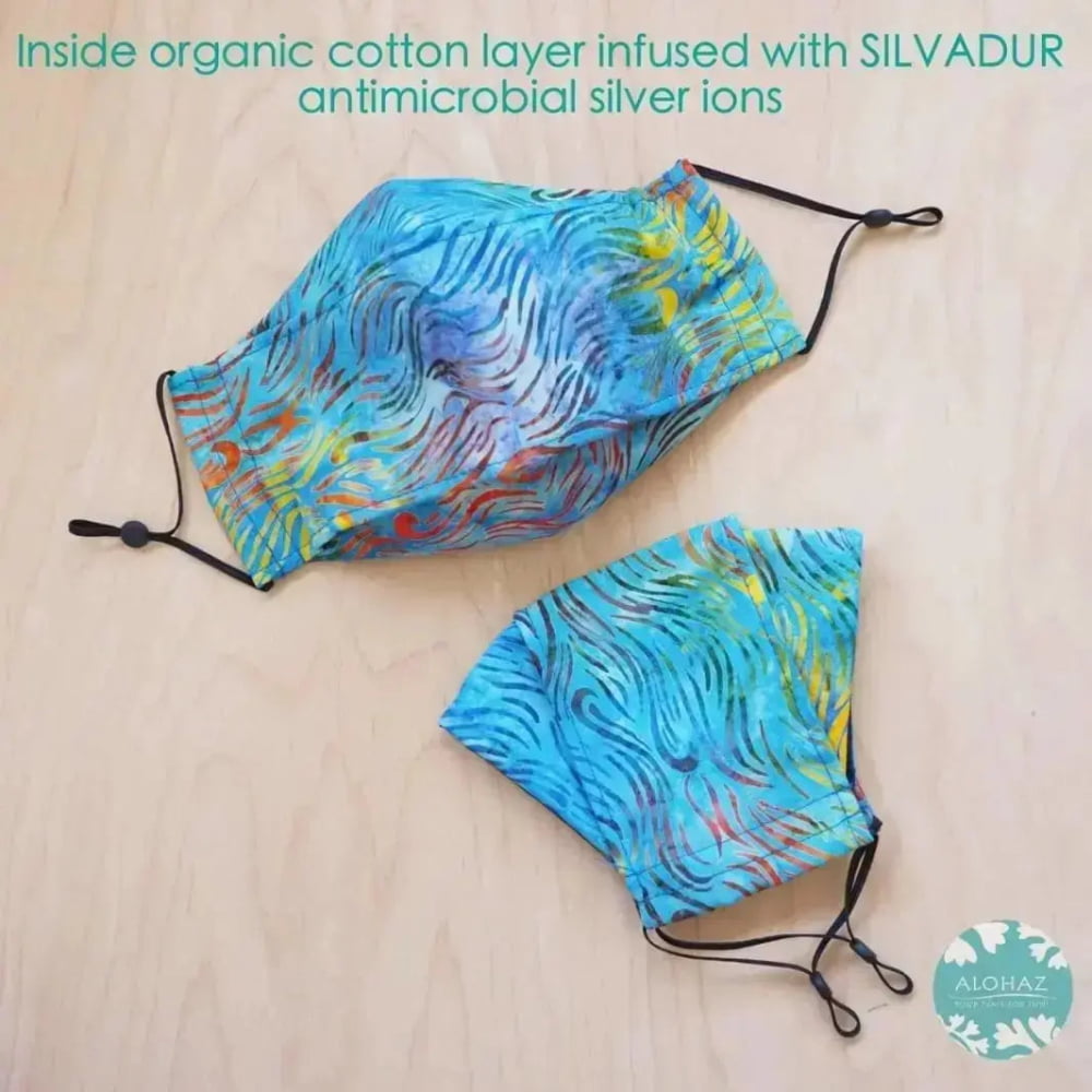 Antimicrobial 3d face mask + adjustable loops ~ blue ocean waves