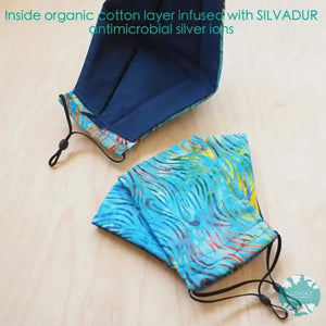 Antimicrobial 3d face mask + adjustable loops ~ blue ocean waves