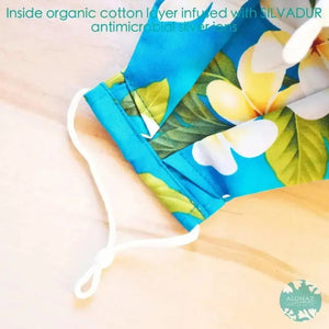 Antimicrobial 3d face mask + adjustable loops ~ blue plumeria garden