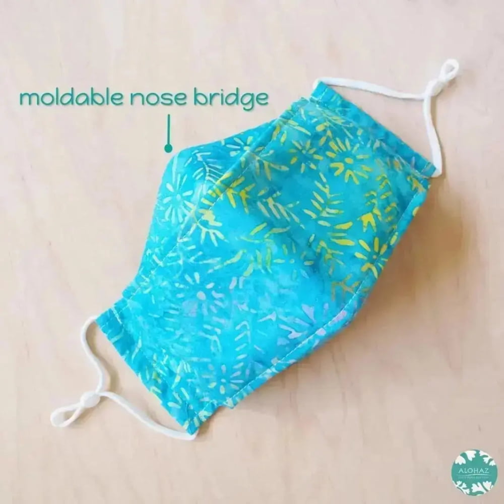 Antimicrobial 3d face mask + adjustable loops ~ blue tide pool