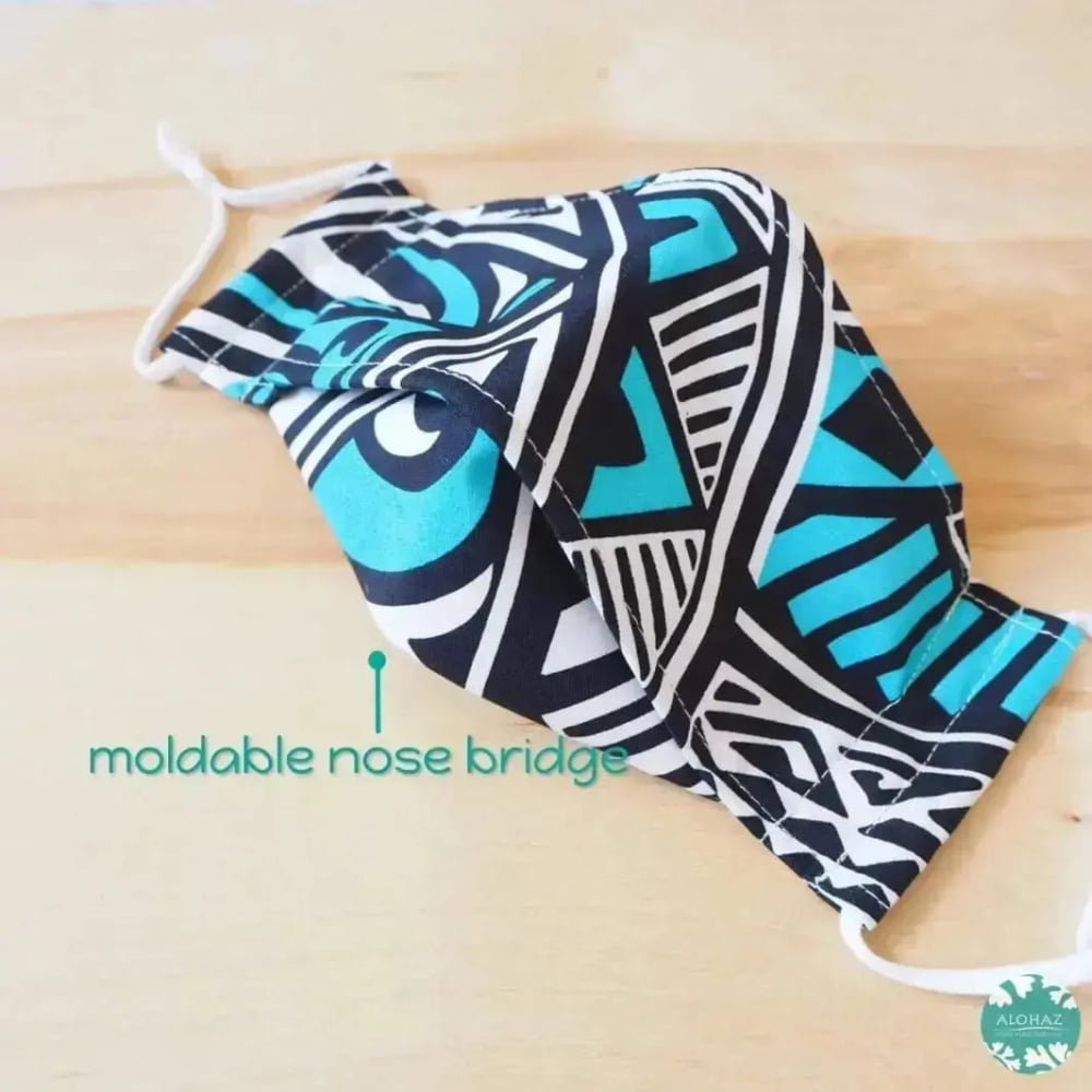 Antimicrobial 3d face mask + adjustable loops ~ blue tribal tattoo