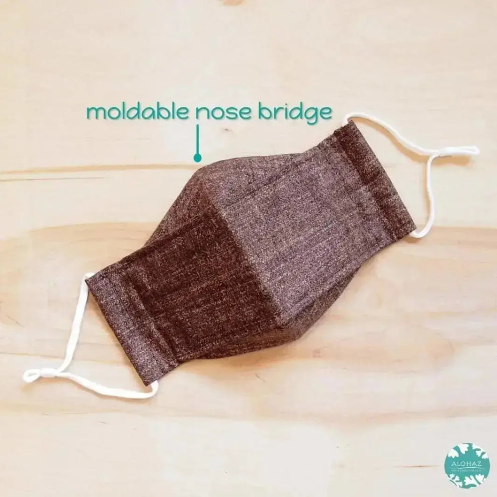 Antimicrobial 3d face mask + adjustable loops ~ brown chambray