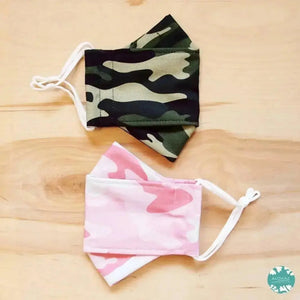 Antimicrobial 3d face mask + adjustable loops ~ green camouflage