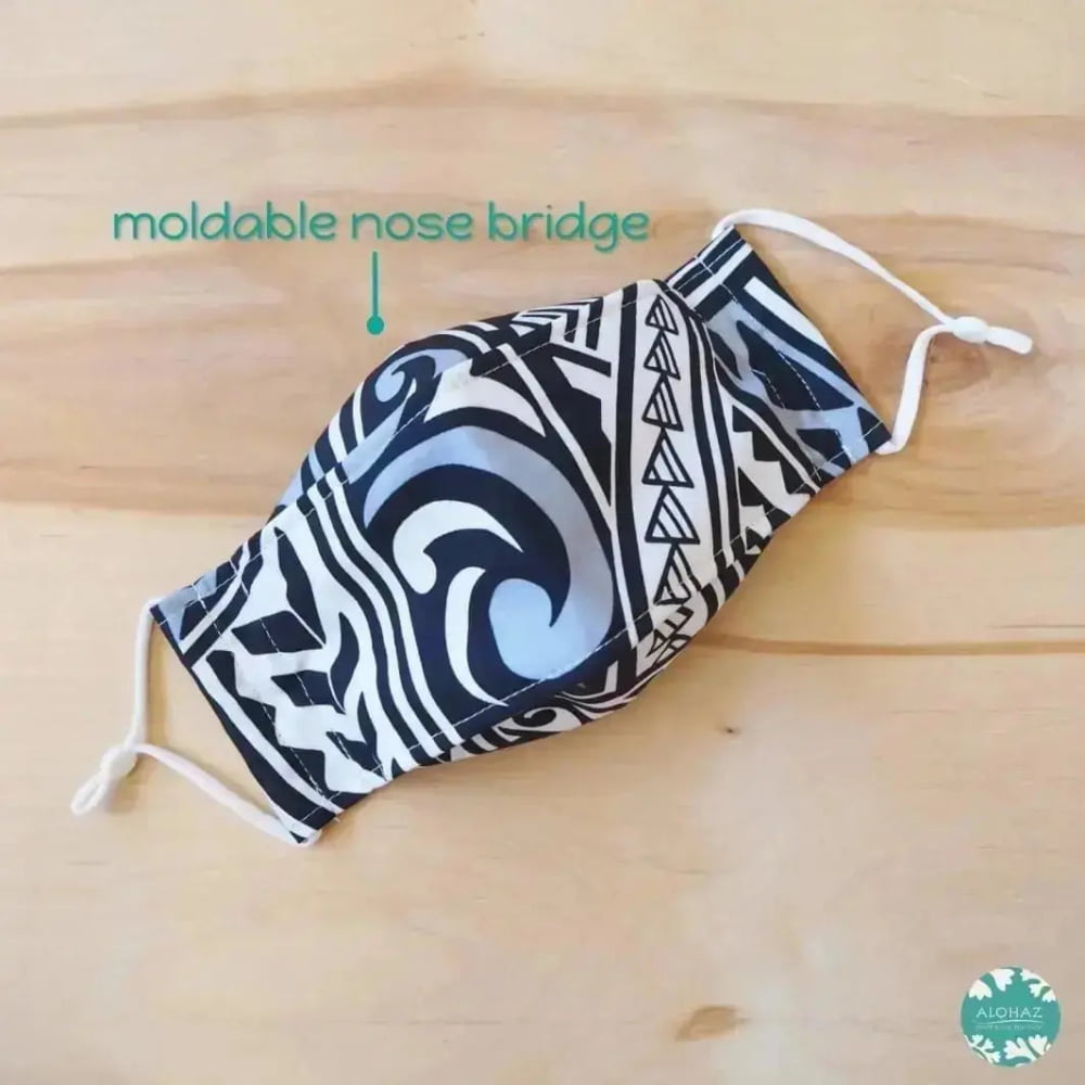 Antimicrobial 3d face mask + adjustable loops ~ grey tribal tattoo
