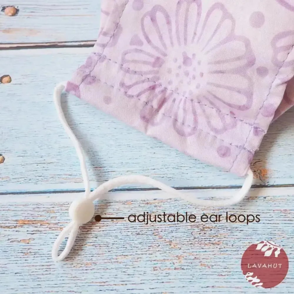 Antimicrobial 3d face mask + adjustable loops ~ lilac flowers