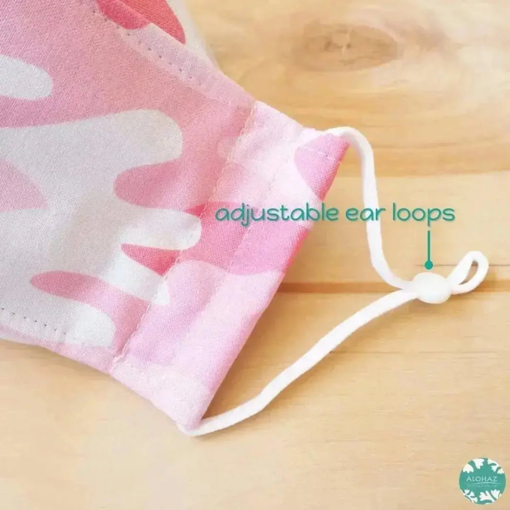 Antimicrobial 3d face mask + adjustable loops ~ pink camouflage