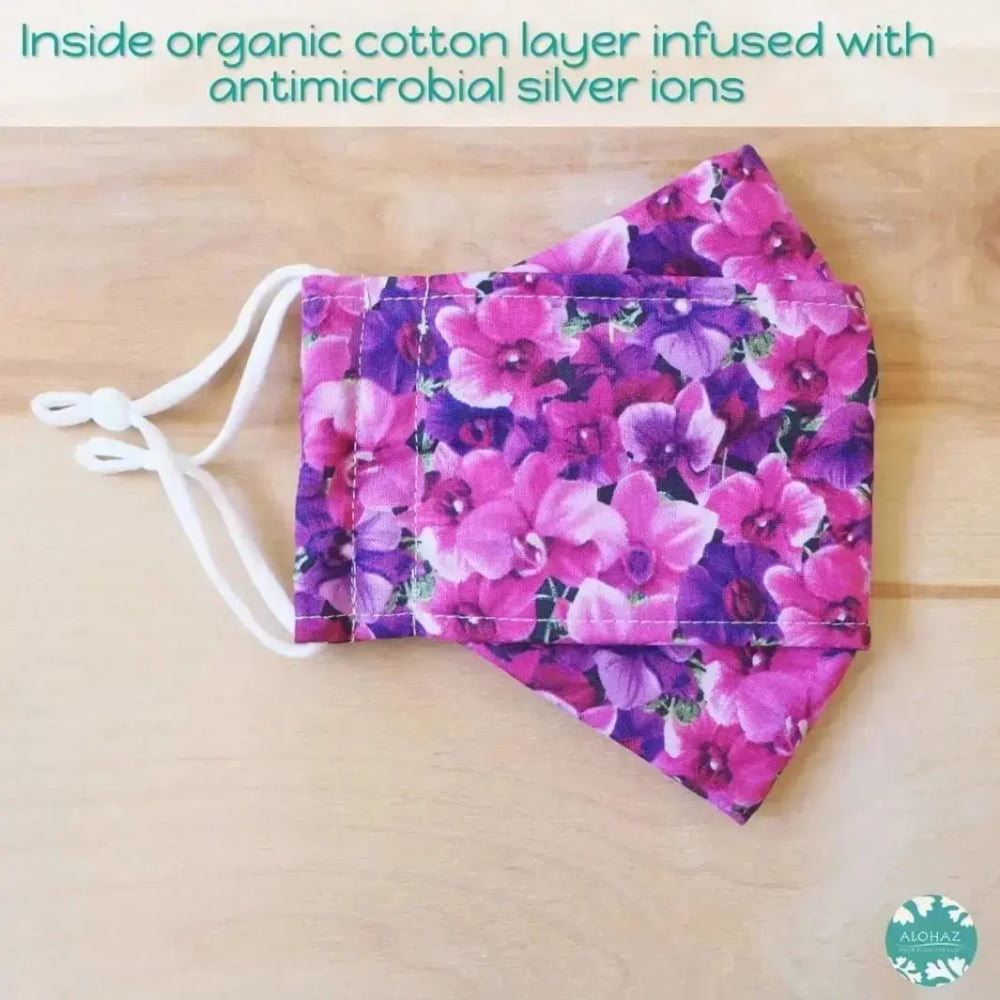 Antimicrobial 3d face mask + adjustable loops ~ purple orchid lover