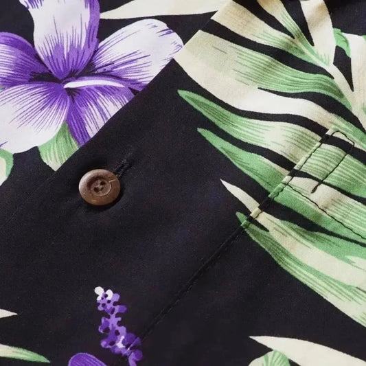 Atoll black hawaiian rayon fabric - alohaz