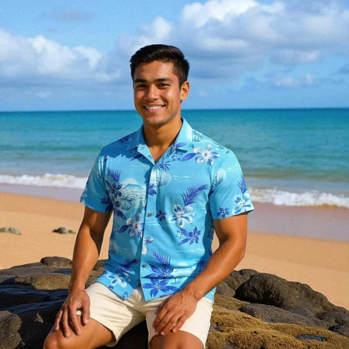 Aurora blue hawaiian rayon shirt - alohaz