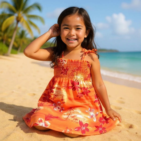 Aurora Orange Sunkiss Hawaiian Girl Dress for Kids S (2