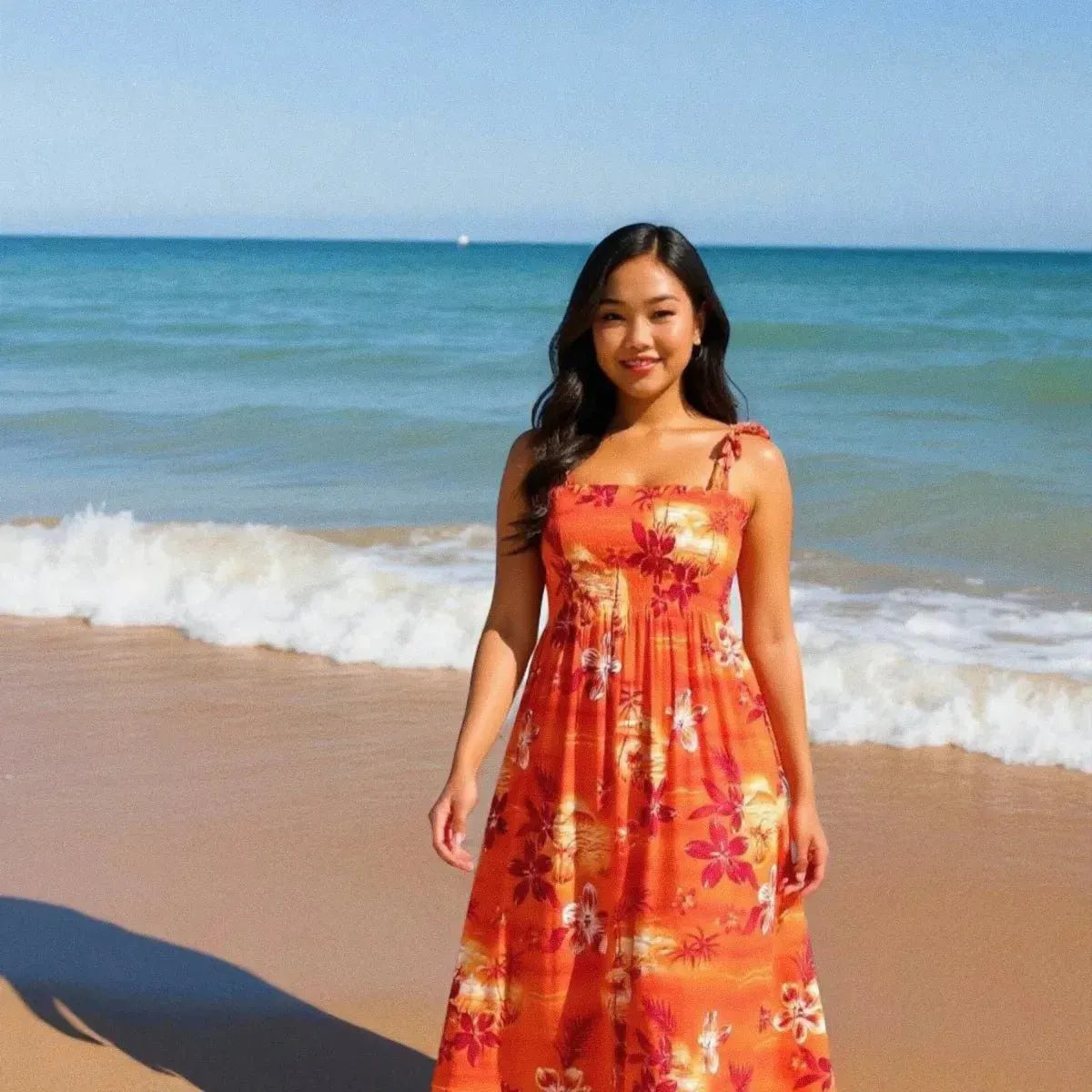 Aurora orange hawaiian maxi dress - alohaz