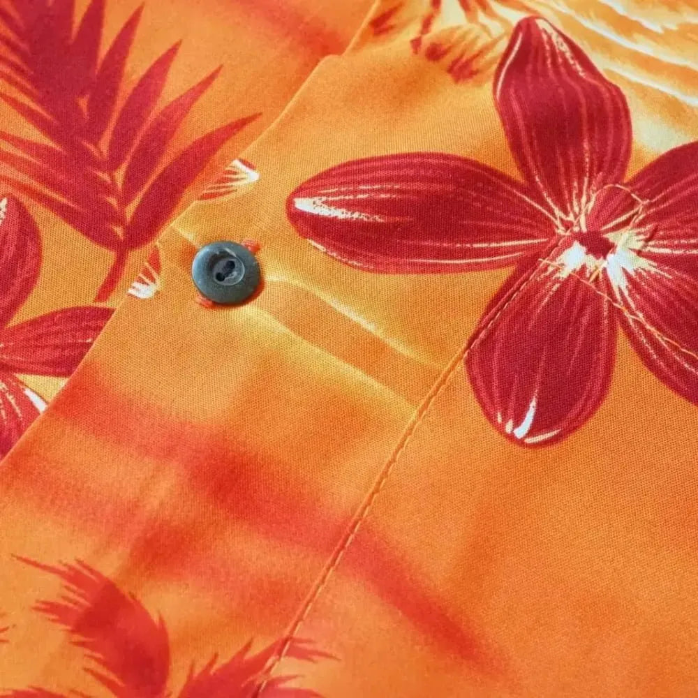 Aurora orange hawaiian rayon fabric - alohaz