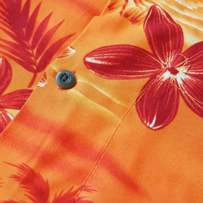 Aurora orange hawaiian rayon fabric - alohaz