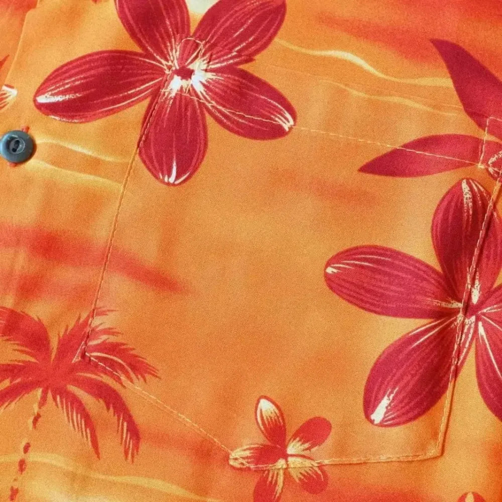 Aurora orange hawaiian rayon fabric - alohaz