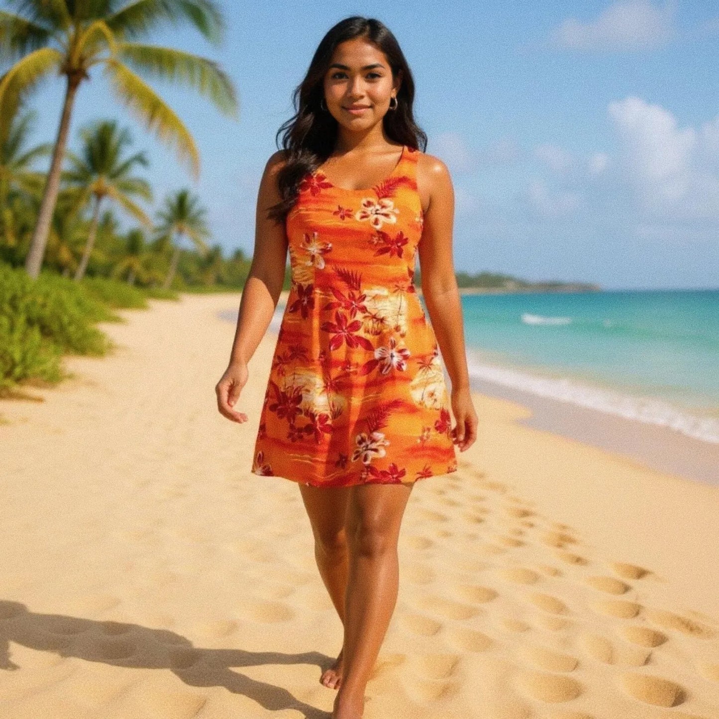 Aurora orange hawaiian tank dress - alohaz