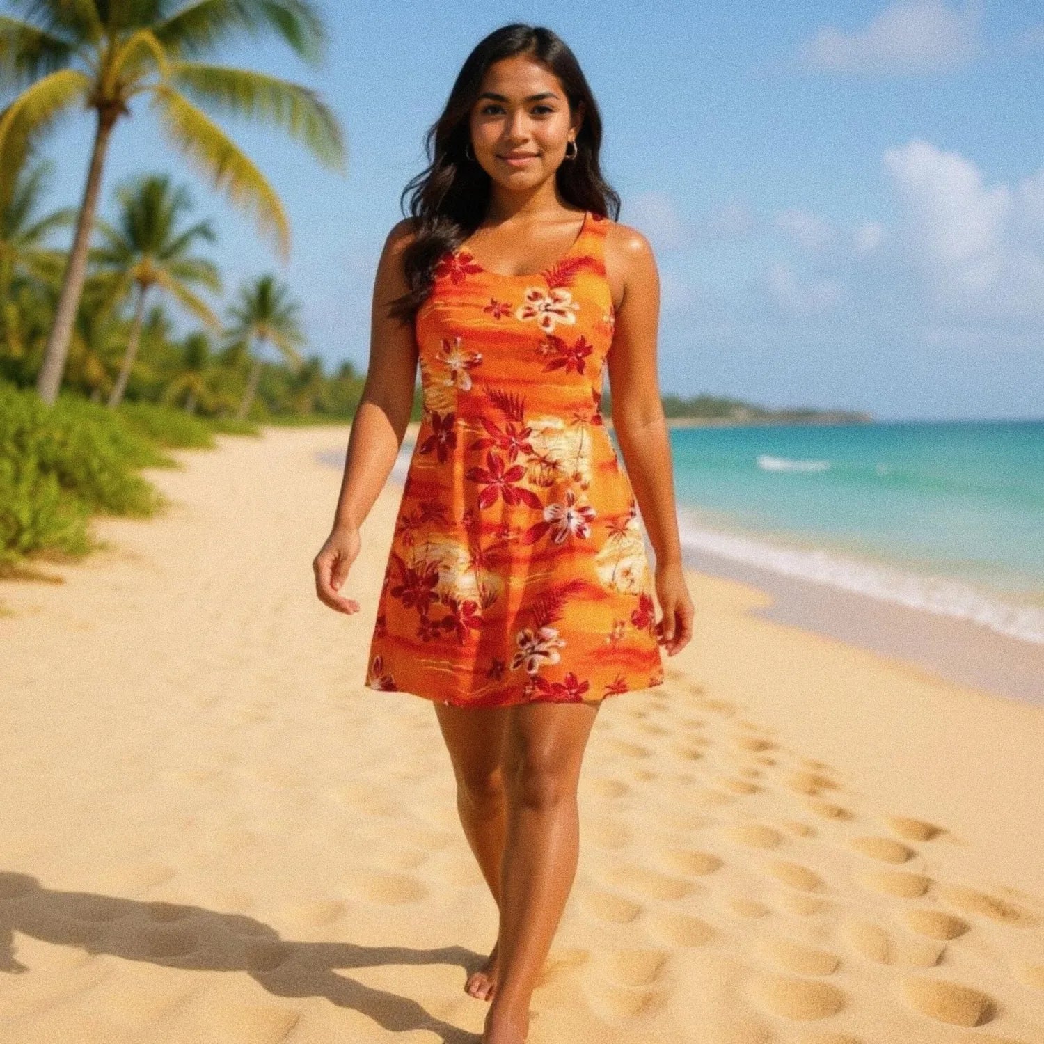 Aurora orange hawaiian tank dress - alohaz