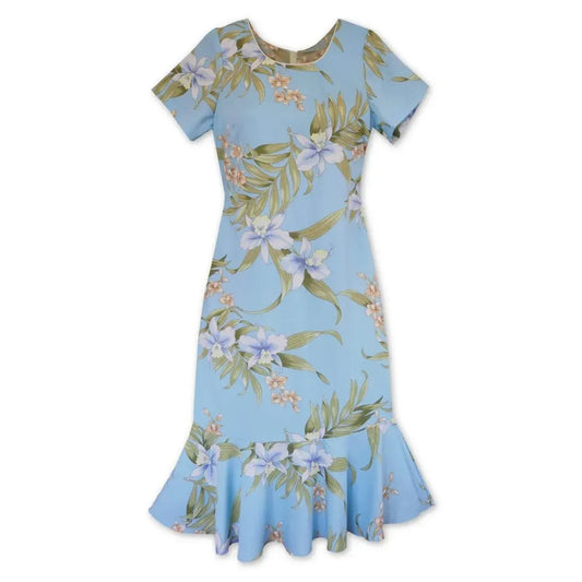 Bamboo orchid baby blue hawaiian laka dress - alohaz